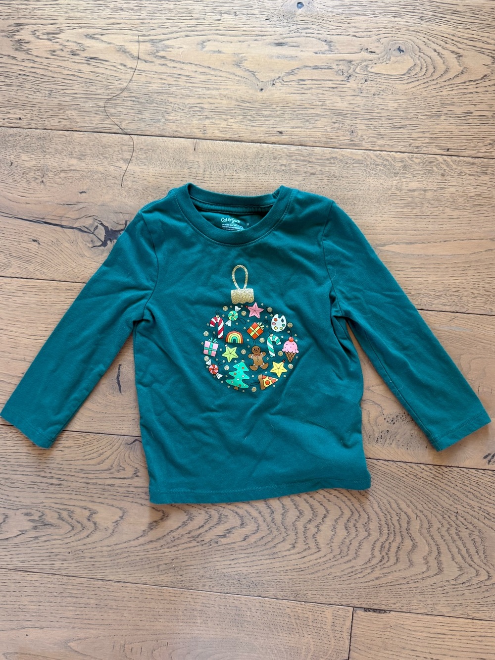Cat & Jack Teal Long-Sleeve Holiday Ornament Tee, 3T